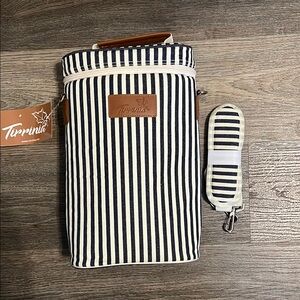 Tirrinia Blue & White Striped Insulated Wine Bag with Strap
